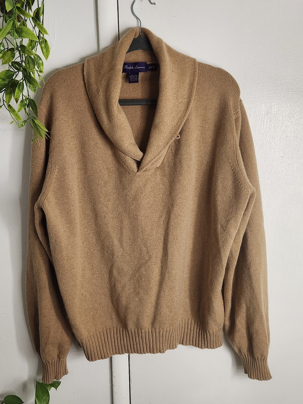 🤎 Ralph Lauren Purple Label 100% Cashmere Shawl Collar Sweater Made in Italy XL